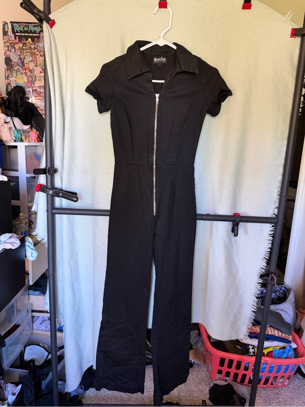 Black Short-Sleeve Zip-Front Jumpsuit by Paper Crane